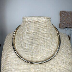 Chicos Gold Tone Omega Collar Necklace With Adjustable Chain & Lobster Clasp
